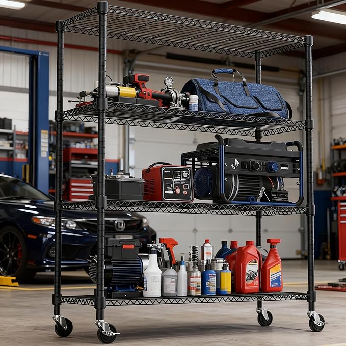 4 Tiers Shelf 1400 lbs Steel Storage Shelving Utility Shelving Unit Steel Organizer Wire Rack for Home,Kitchen,Office,Garage Black 17.7" D x 47.2" W x 62.7" H