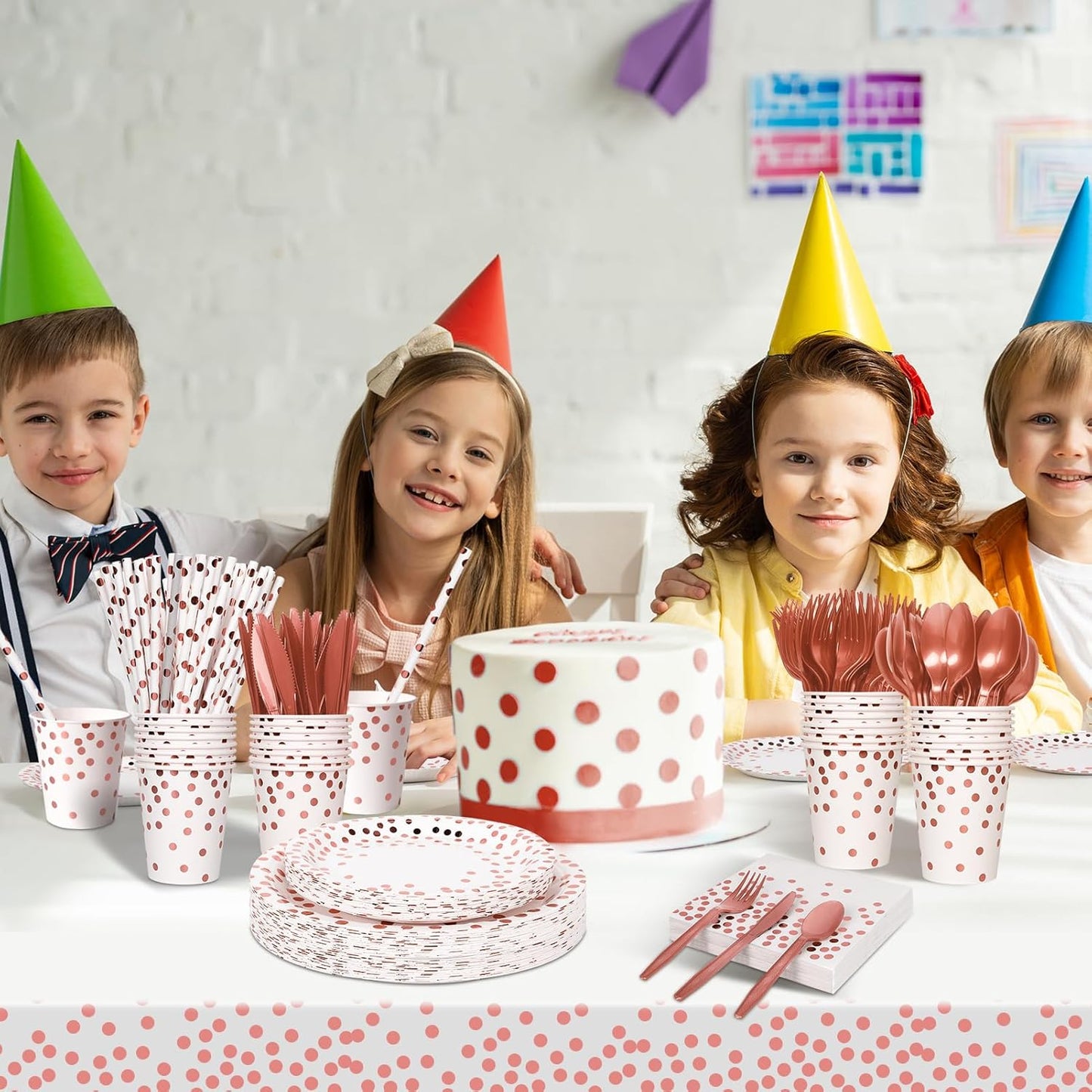 Paper Plates and Napkins Set, 193 Pieces Rose Gold Party Supplies Includes Paper Plates Cups Napkins Straws and Cutlery for Birthday Wedding Holidays Parties Decorations-24 Guests