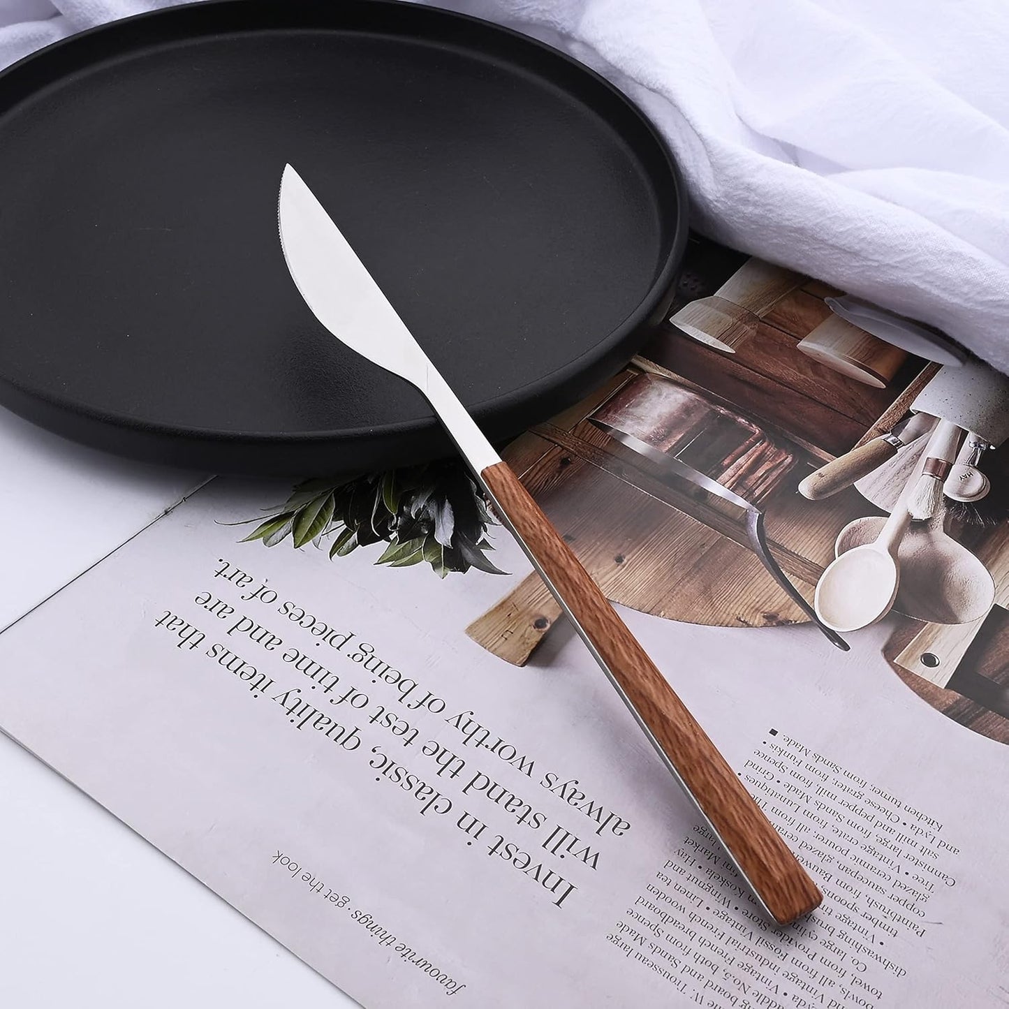 Silverware Set for 4, 16-Piece Stainless Steel Flatware Cutlery Set, Tableware Eating Utensil Set with Wooden Effect Handle, Include Knife Fork Spoon, Mirror Polished, Dishwasher Safe