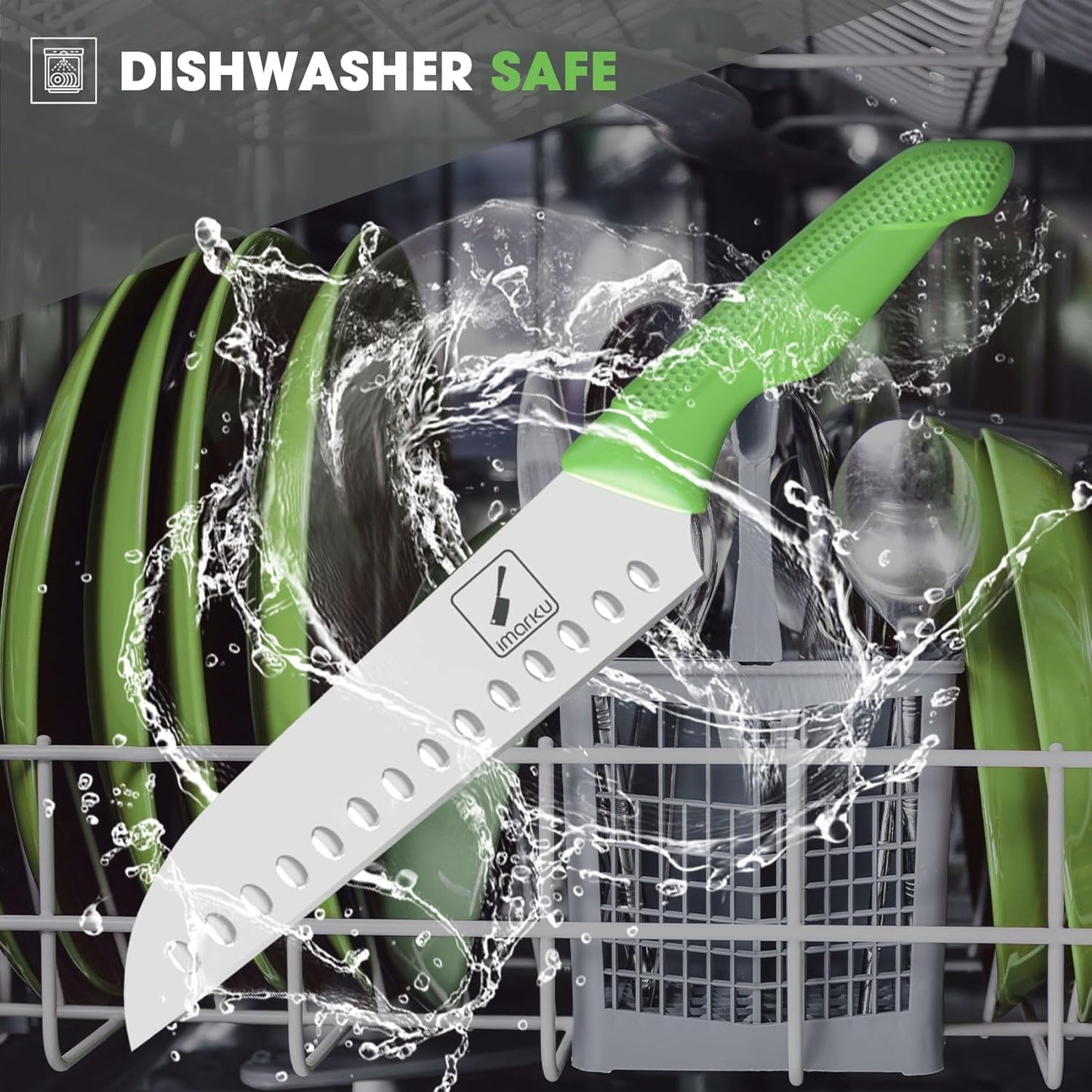 imarku® Knife Set with Block, Sharp Knife Sets with Built-in Sharpener, Japanese Stainless Steel Kitchen Knife Set with Non-Slip Ergonomic Handle, Dishwasher Safe, Best Holiday Gift, Teal Green