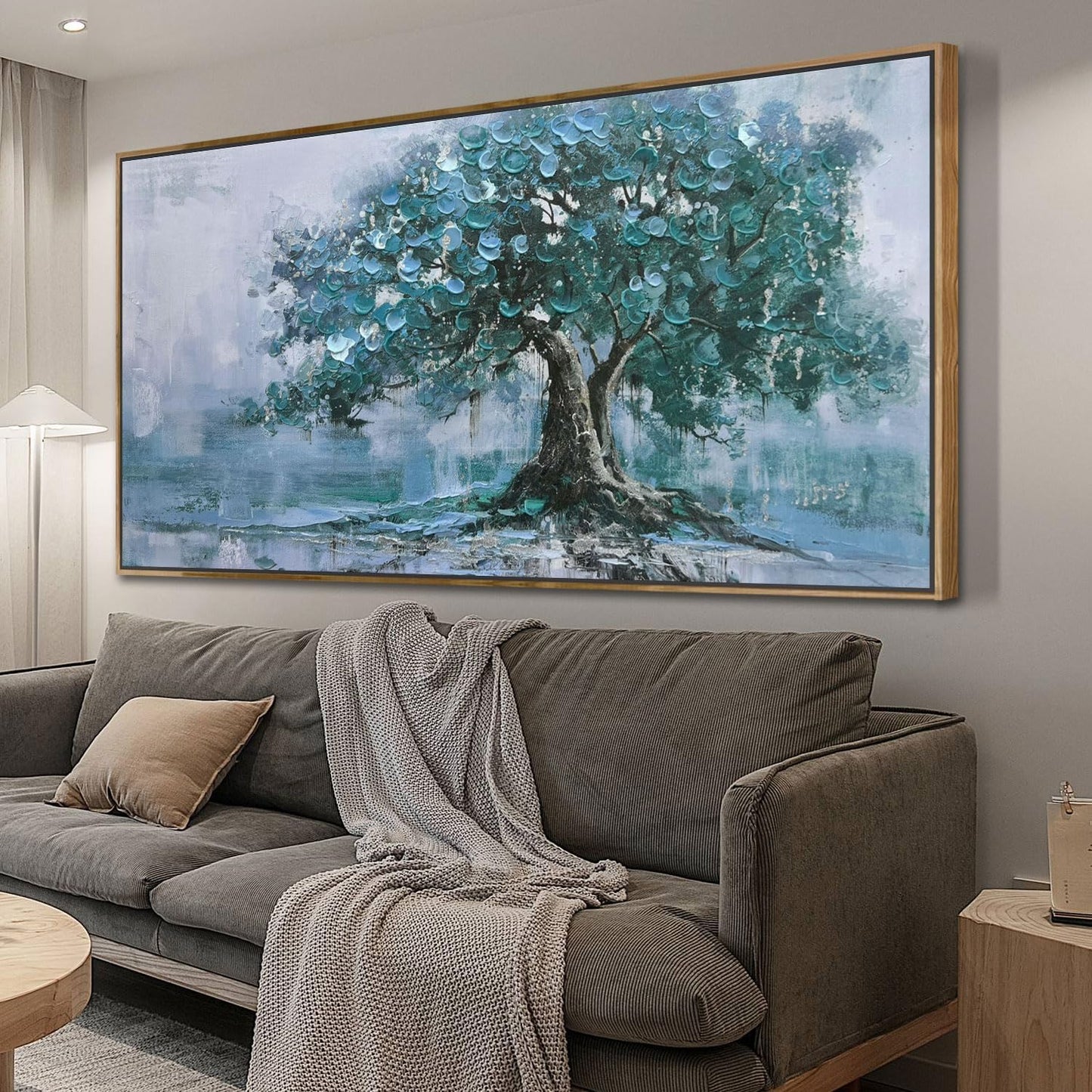 Ardemy Framed Tree Canvas Wall Art for Living Room Teal Tree of Life Landscape Bedroom Pictures Wall Decor Nature Paintings Artwork for Walls Home Office Dining Room Kitchen 58"x29"