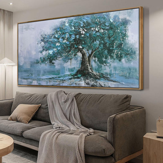 Ardemy Framed Tree Canvas Wall Art for Living Room Teal Tree of Life Landscape Bedroom Pictures Wall Decor Nature Paintings Artwork for Walls Home Office Dining Room Kitchen 58"x29"