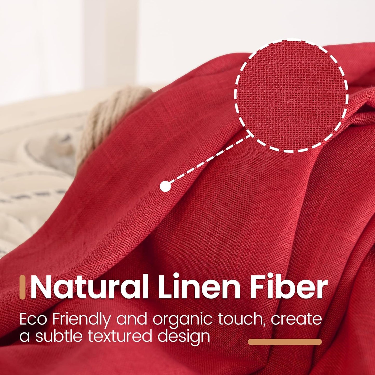 BGment Red Linen Curtains for Living Room 84 Inch Length - Christmas Semi Sheer Window Drapes Textured Rod Pocket for Bedroom Decor Lightweight Light Filtering, 2 Panels Set, Each Panel 52 Inch Wide