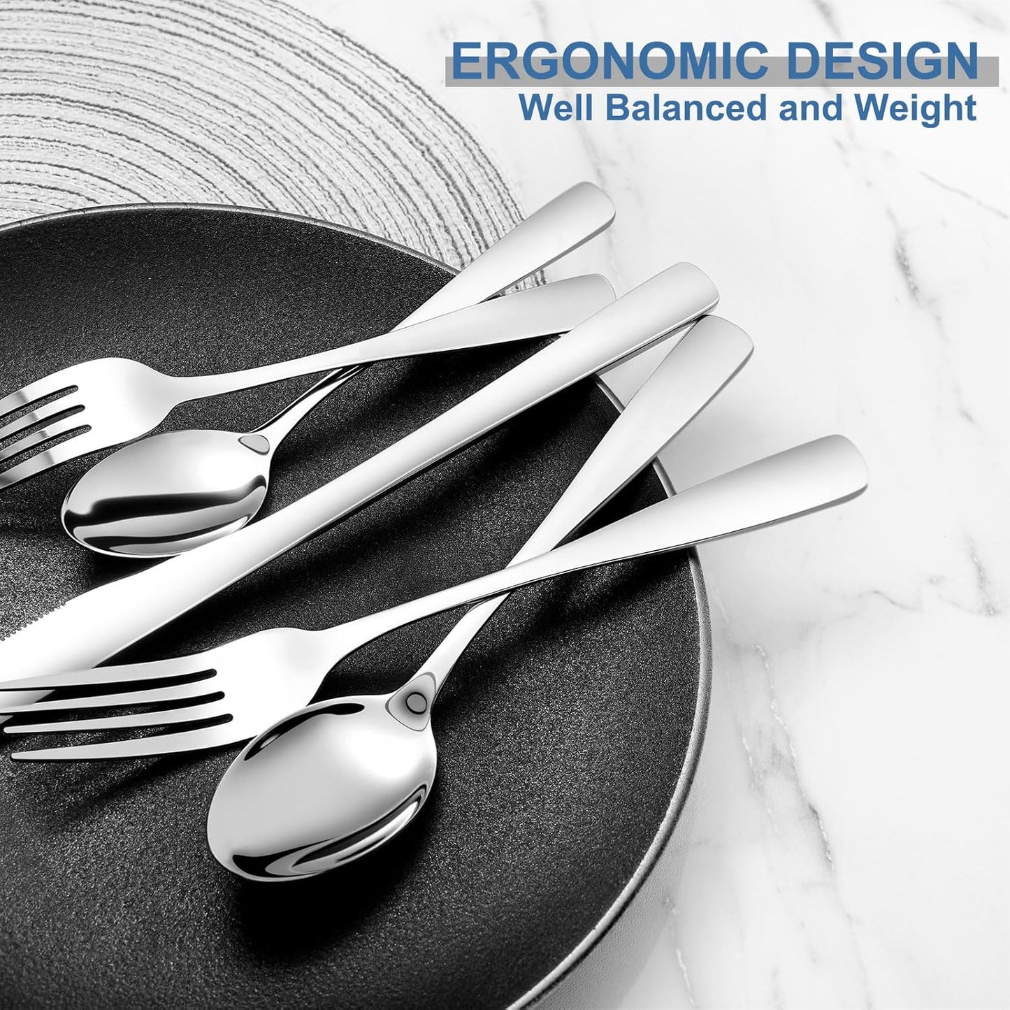 BEWOS 60 Piece Silverware Set - Stainless Steel Silverware Sets for 12 Include Spoon, Forks, Knives, Mirror Polished Flatware Set for Home, Kitchen, Restaurant, Dishwasher Safe