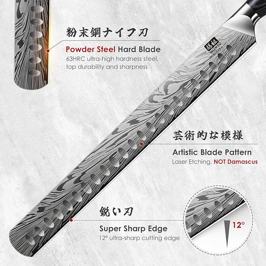 SHAN ZU Brisket Knife in Powder Steel, 12 Inch Carving Knife for Meat Cutting, Turkey and BBQ, Slicing Knives with Ergonomic Pakkawood Handle, Ultra Sharp Meat Knives