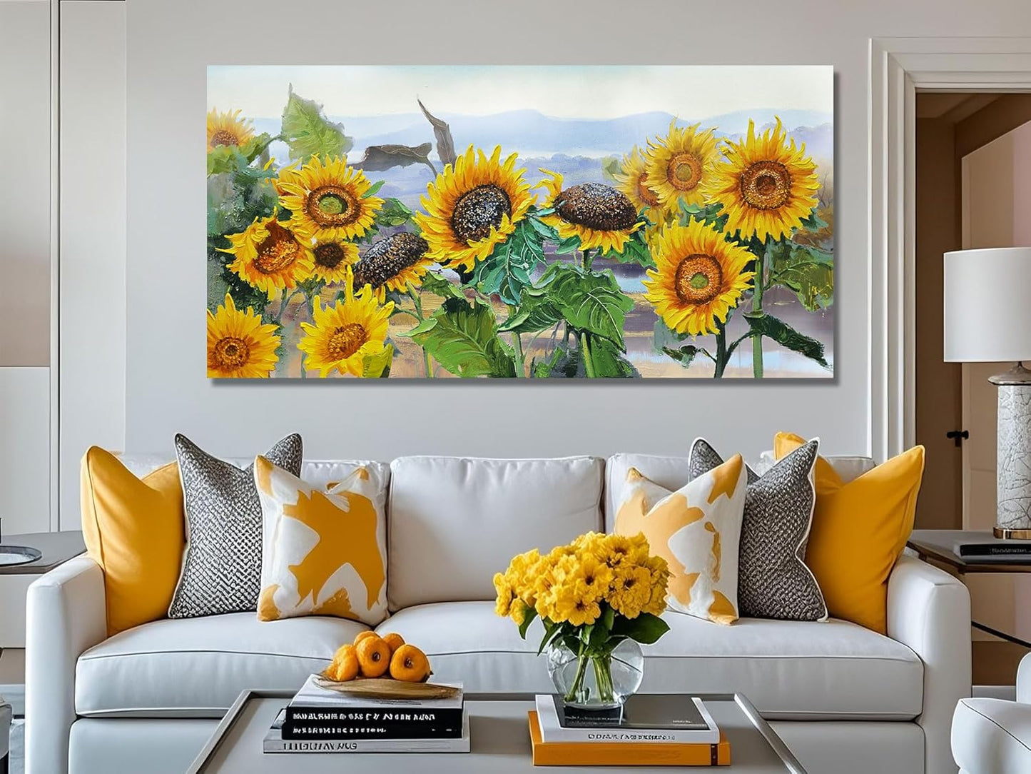 Ardemy Sunflower Canvas Wall Art Yellow Large Floral Pictures Wall Decor Flowers Rustic Paintings Artwork for Living Room Bedroom Dinnng Room Office Home, 48"x24"
