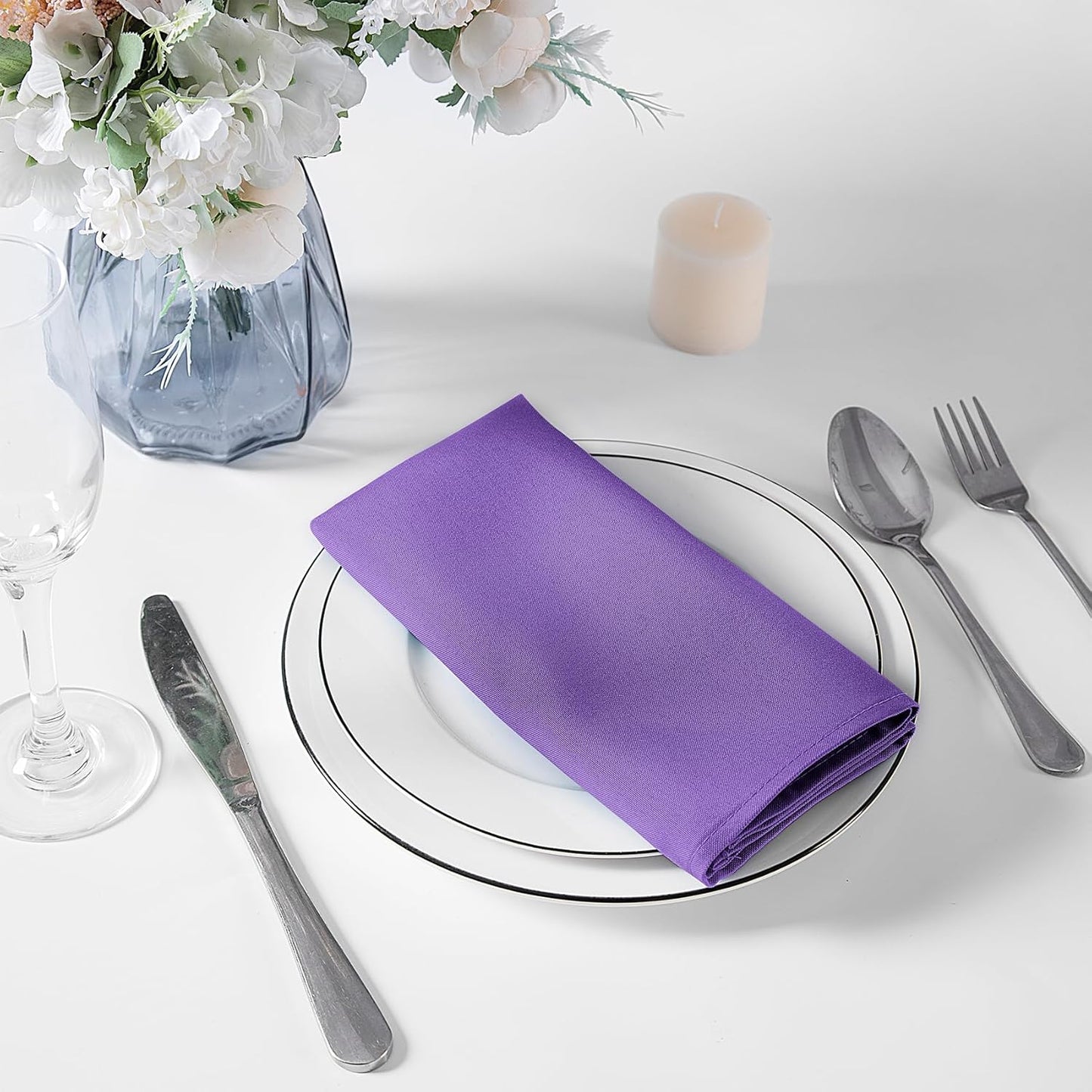 Bailarina Cloth Napkins Set of 120,17x17 inches Dinner Napkins Cloth Washable,Polyester Square Table Cloth Napkin Bulk with Hemmed Edges Ideal for Banquets, Parties and Weddings-Purple