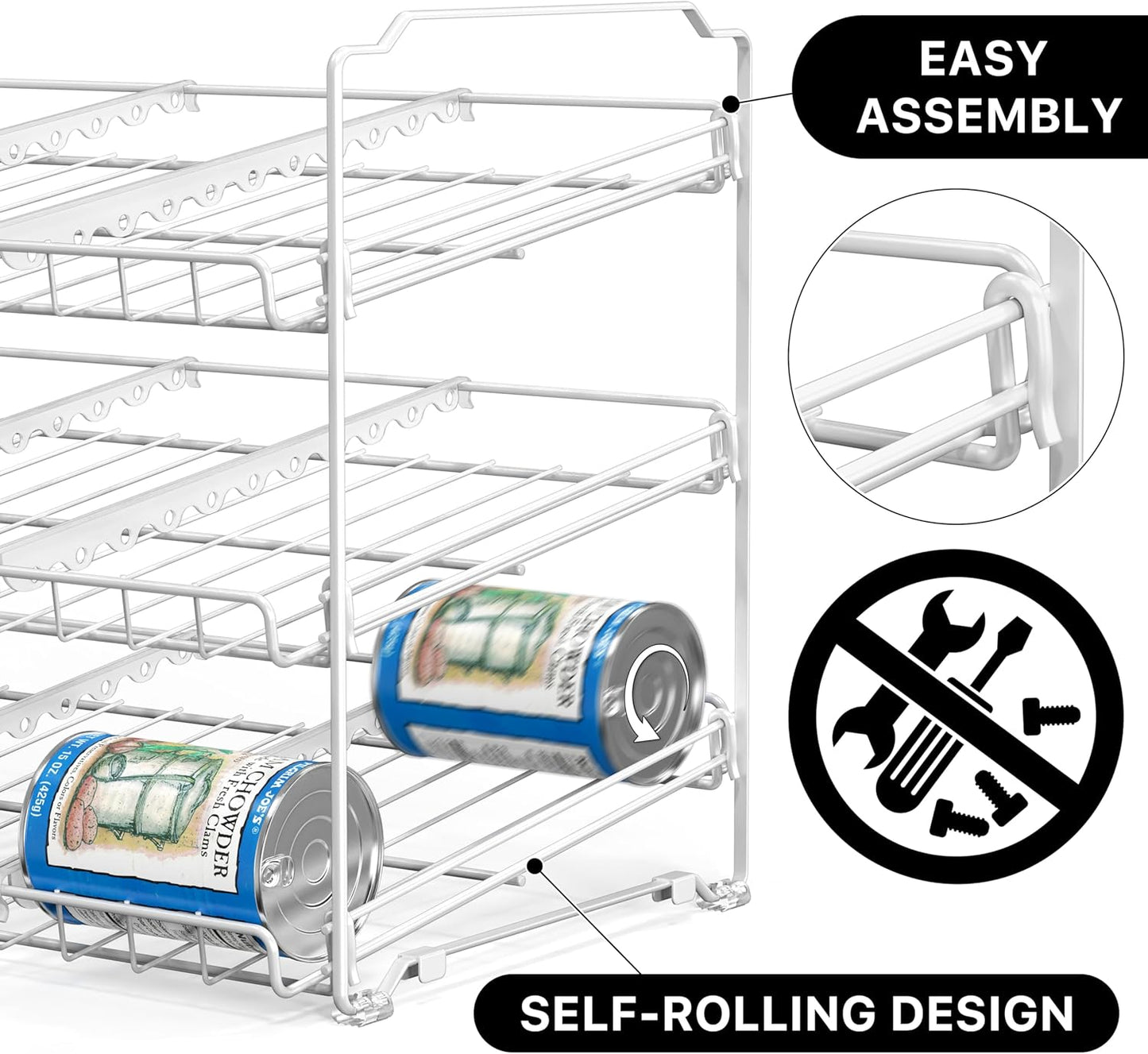 Simple Houseware Stackable Can Organizer Rack for Pantry/Cabinet - 11.5" D x 17" W x 13.75" H, Holds 36 Cans, 3-Tier Can Food Storage Dispenser, White