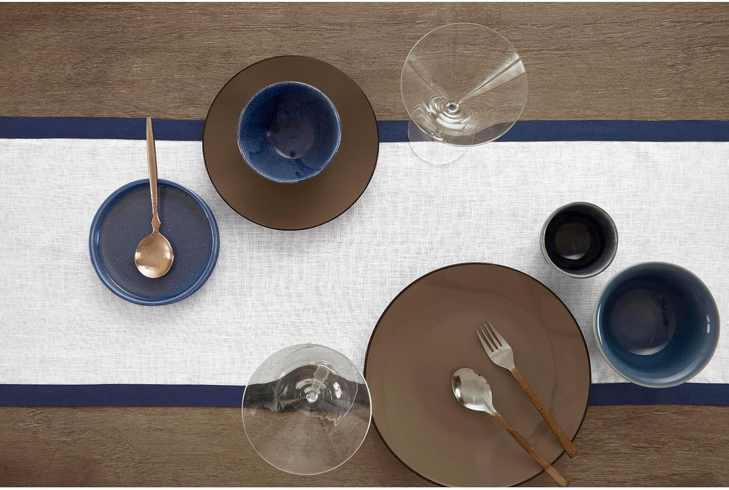 Solino Home Linen Table Runner 36 Inches - 100% Pure Linen Navy and White Table Runner 14 x 36 Inch Ideal for Dresser and Coffee Tables - Fall, Autumn, Thanksgiving, Holiday - Classic