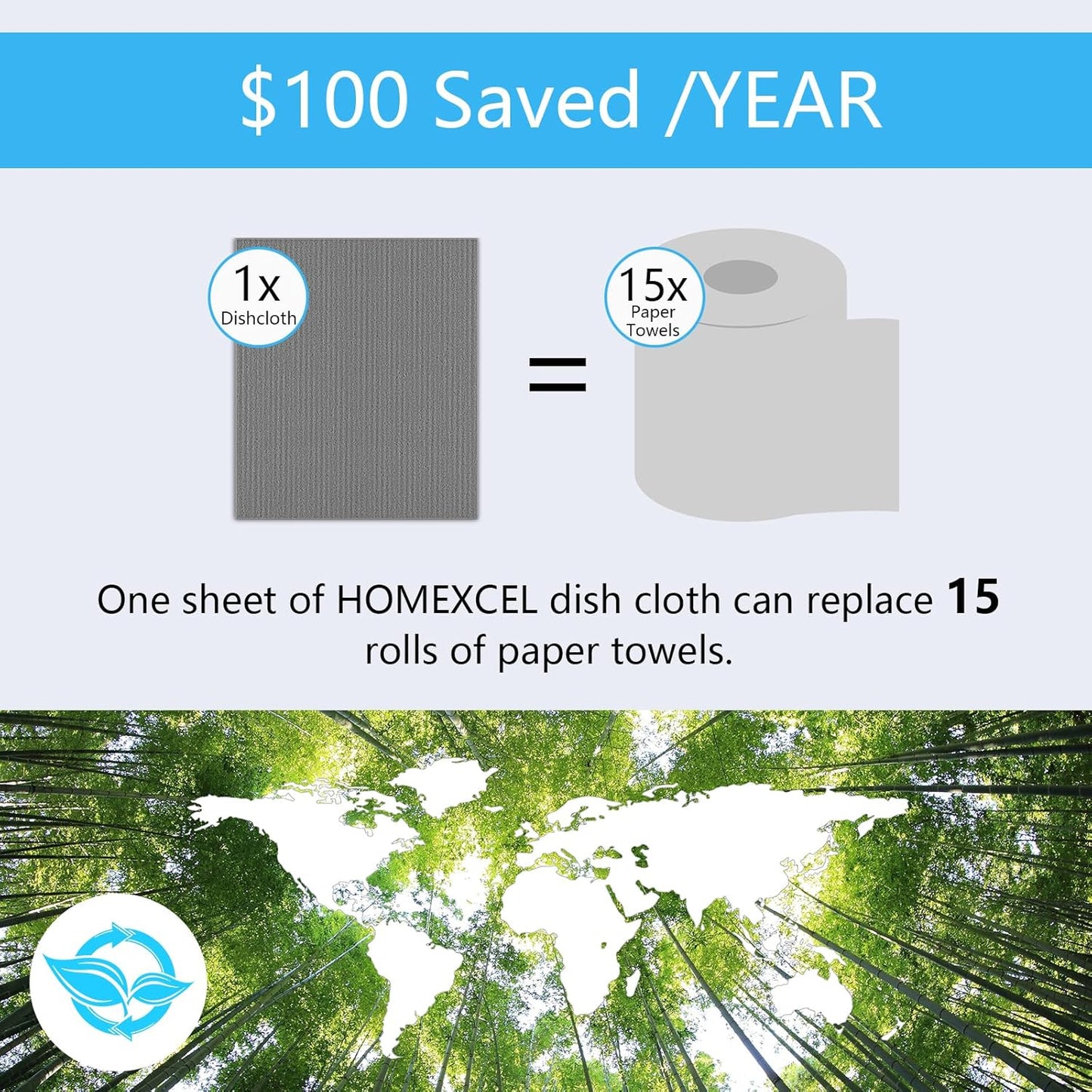 HOMEXCEL Swedish Dishcloths for Kitchen 20 Pack, Sponge Dish Cloth for Counters & Washing Dishes, Reusable and Absorbent Paper Towels, Grey