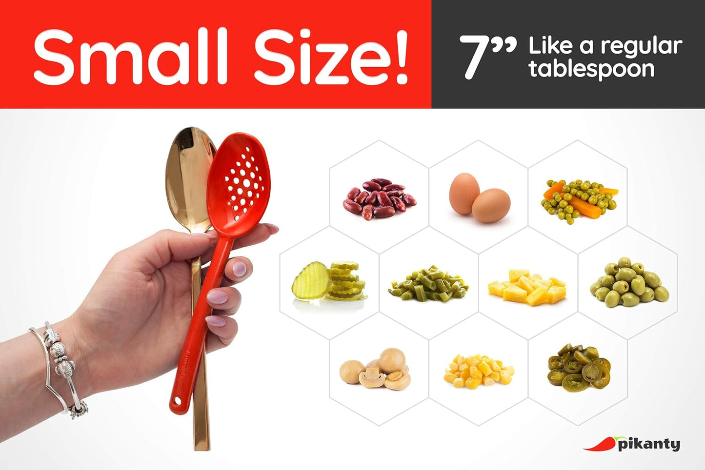 Pikanty - Small 7-Inch Slotted Serving Spoons (Pack of 4) - Perfect for Olives, Pickles & Condiments | Sturdy & Versatile | Made in USA