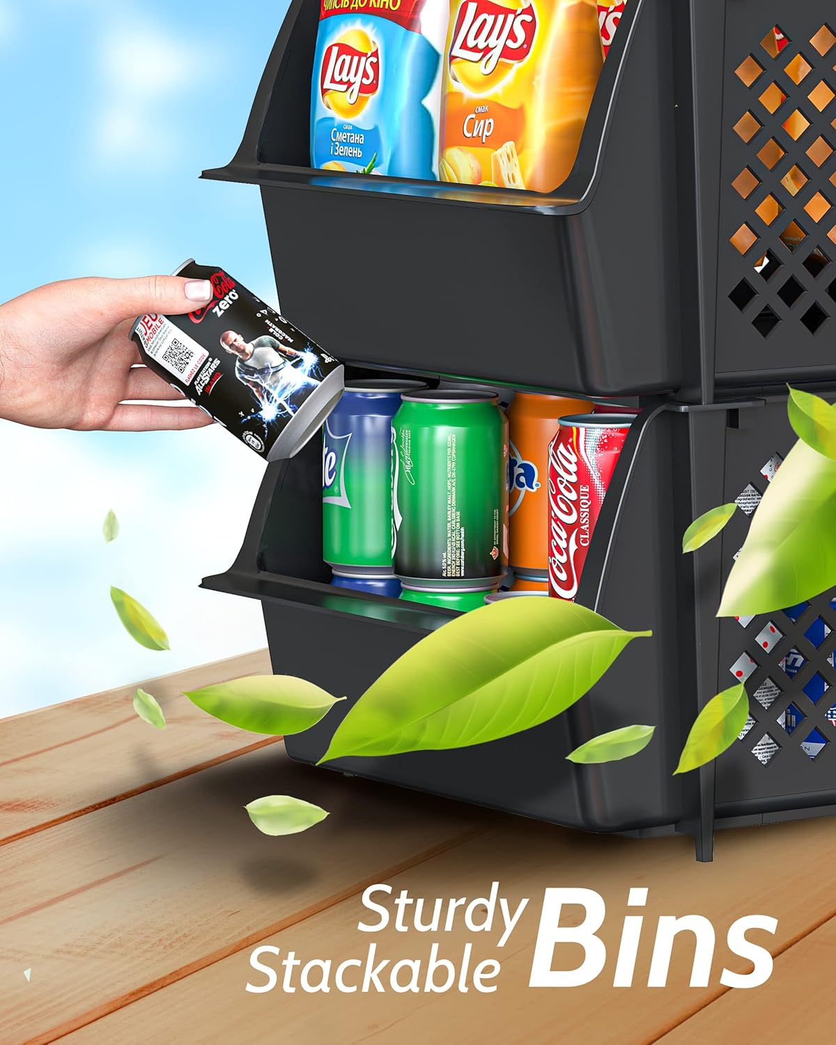 TidyFriend Stackable Storage Bins for Pantry Organizers and Storage 4 Pack, Pantry Storage for Food, Kitchen and Home Organization (Black)