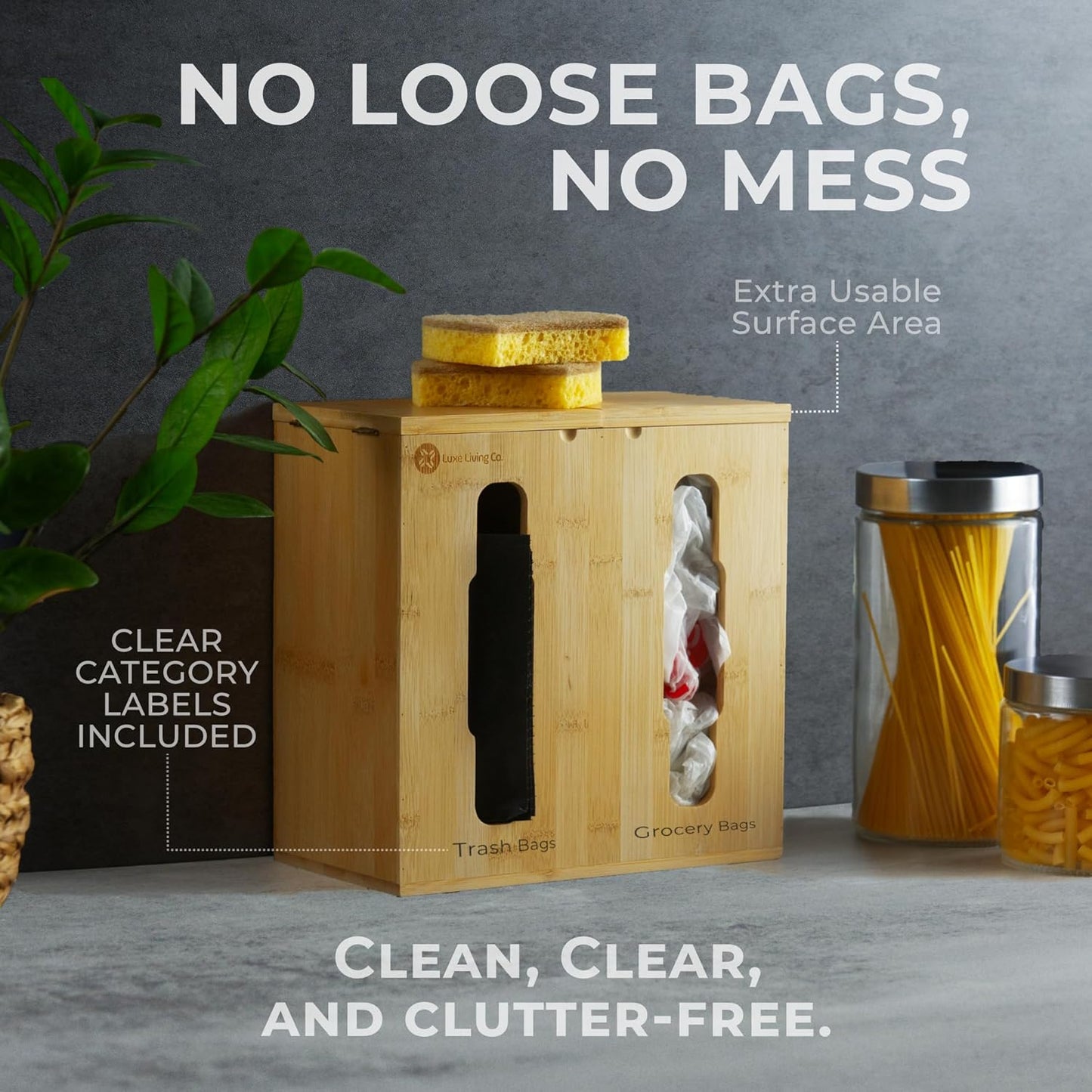 2-in-1 Bamboo Plastic Bag Holder and Trash Dispenser – Compact Storage for Kitchen Cabinet, Under Sink Storage, Pantry Organizers, Laundry Room Organization, Kitchen Must Haves 2025