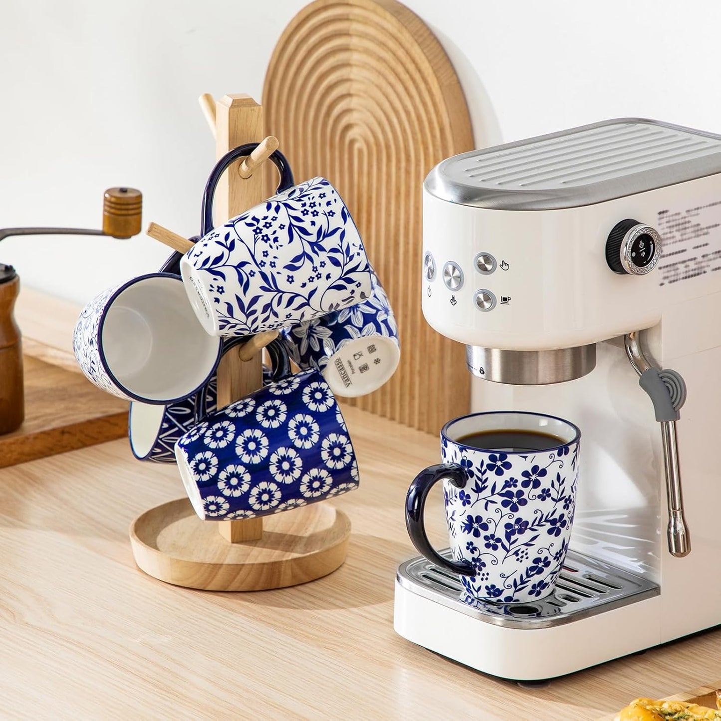 vancasso SELENE Coffee Mugs Set of 6, 12 Oz Porcelain Coffee Cups with Handle, Ceramic Tea Cup for Cappuccino, Latte, Tea, Cocoa, Dishwasher & Microwave Safe Gift Sets, Vintage Blue