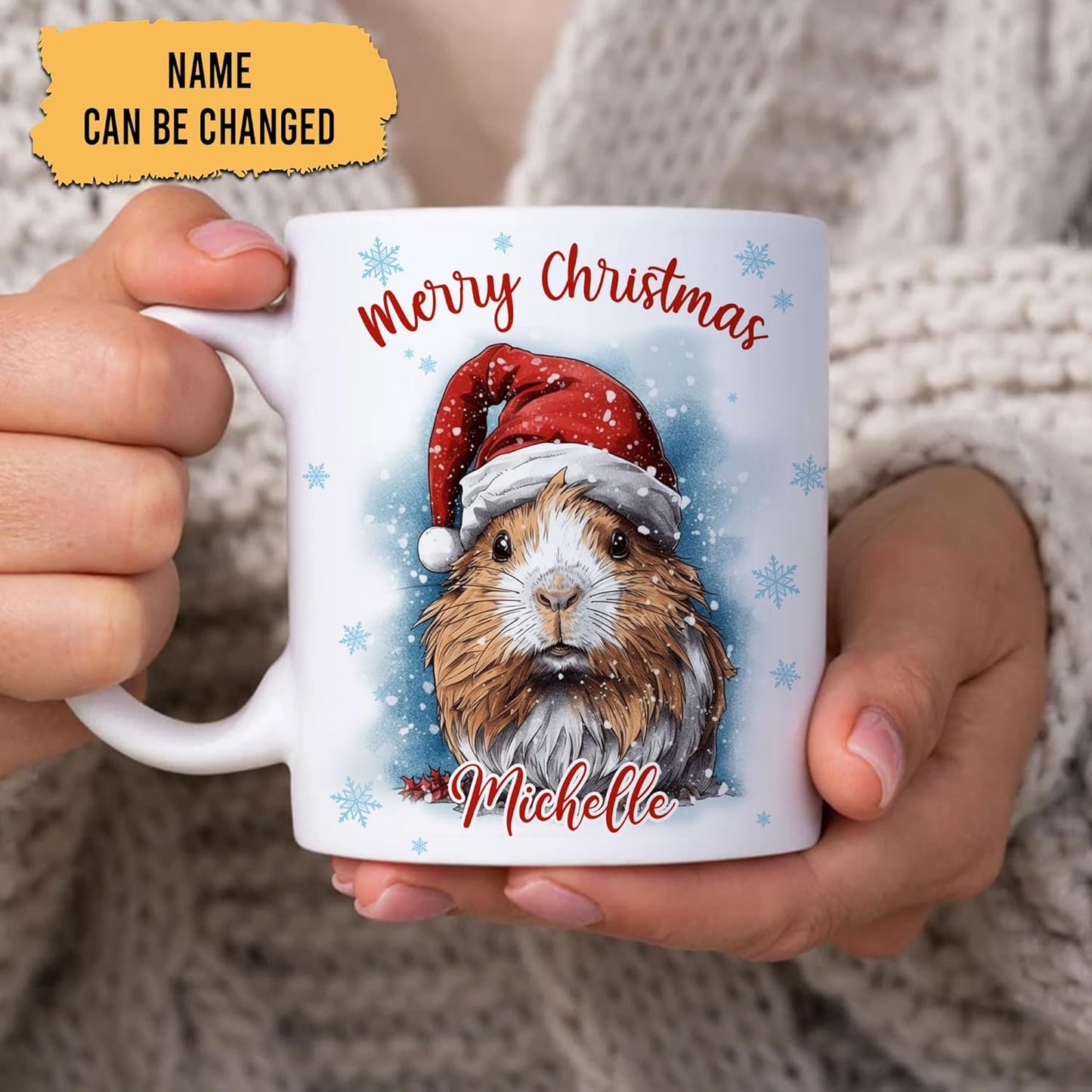 Hyturtle Personalized Gifts Guinea Pig Lover - Guinea Pig Wearing Santa Hat Custom Name Ceramic Coffee Mug Cup 11oz - Cute Animal Lovers Gifts For Women, Girl kids Family On Birthday, Christmas