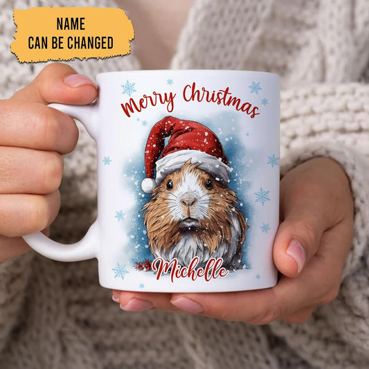 Hyturtle Personalized Gifts Guinea Pig Lover - Guinea Pig Wearing Santa Hat Custom Name Ceramic Coffee Mug Cup 11oz - Cute Animal Lovers Gifts For Women, Girl kids Family On Birthday, Christmas