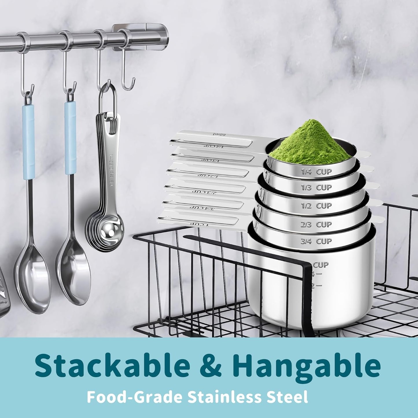 Measuring Cups and Spoons Set, Stainless Steel Measuring Cups Measuring Spoons with Easy to Read Markings, Ideal Kitchen Gadgets for Cooking & Baking, 12 Pack