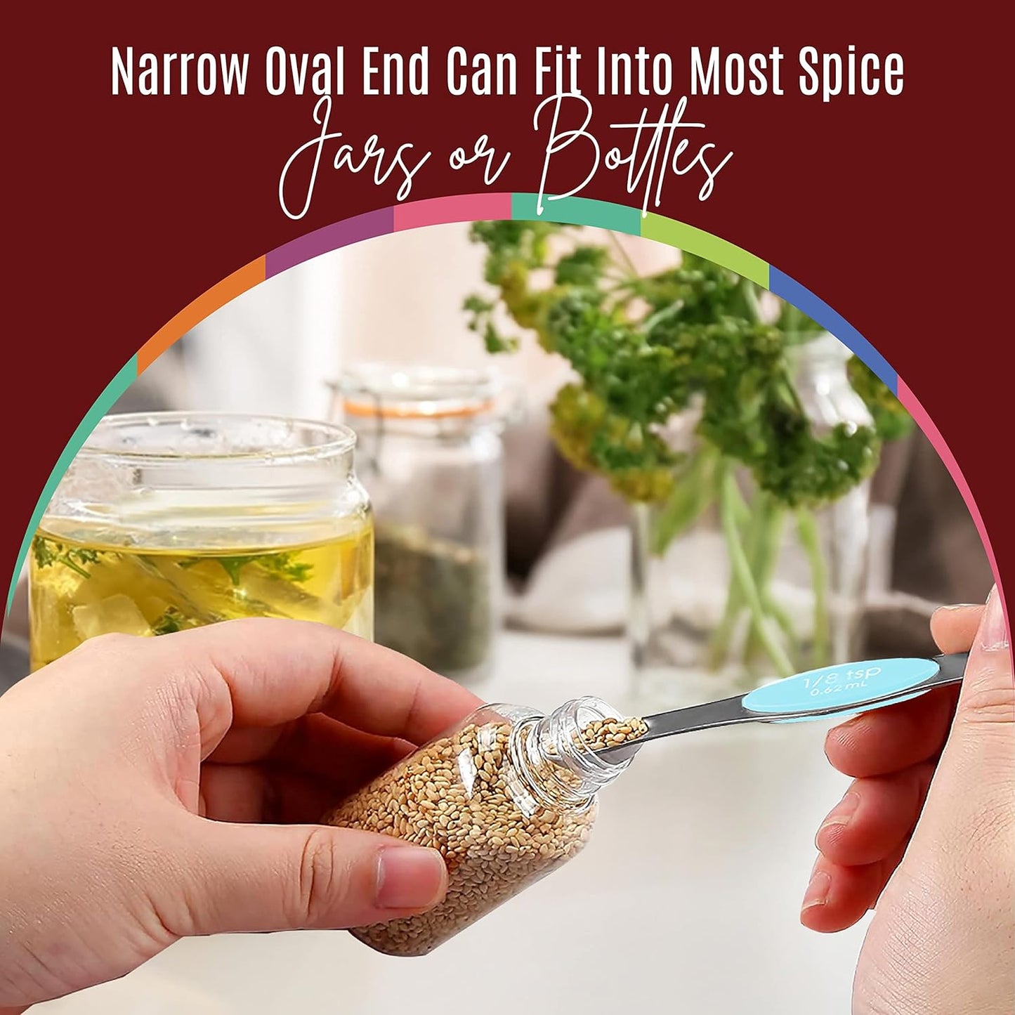 Magnetic Measuring Spoons Set of 9 Stainless Steel Dual-Sided Stackable Measuring Spoon Nesting Teaspoons Measuring Dry and Liquid Ingredients, Fits in Spice Jars Set of 9 (Blue Aqua Sky)