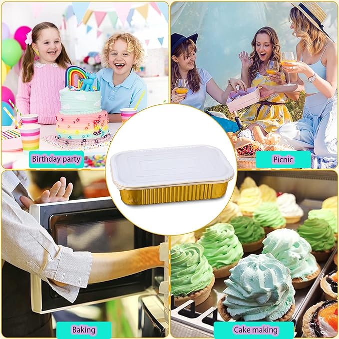Gold Aluminum Foil Baking Pans with lids Heavy-Duty 9"×13"(10pack+10Lids), Disposable Food containers reusable F330(3500ML)