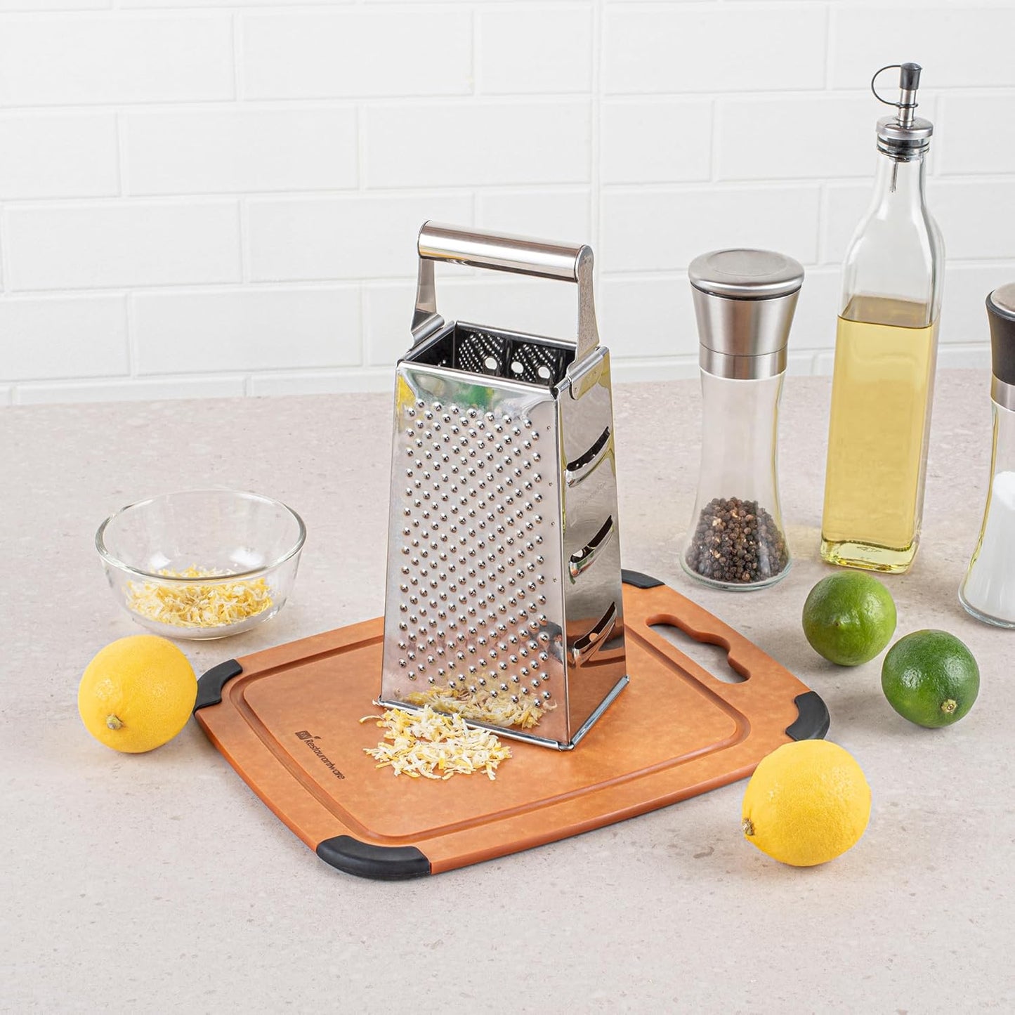 Restaurantware Met Lux Cheese Grater 1 Heavy-Duty Box Grater - With 4 Sides Built-In Handle Stainless Steel Food Grater For Vegetables And Cheese
