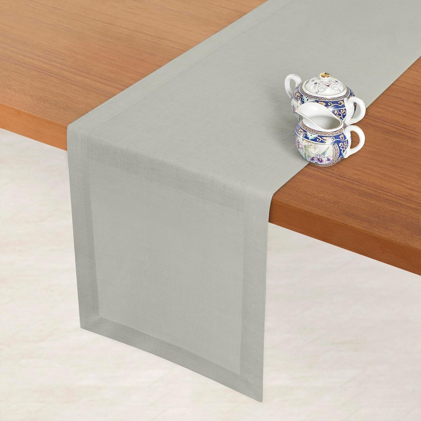 D'Moksha Homes Linen Silver Grey Table Runner 72 Inches Long - 100% Pure Linen 14 x 72 Inch Table Runner for Dining, Fall, Autumn and Halloween - Machine Washable