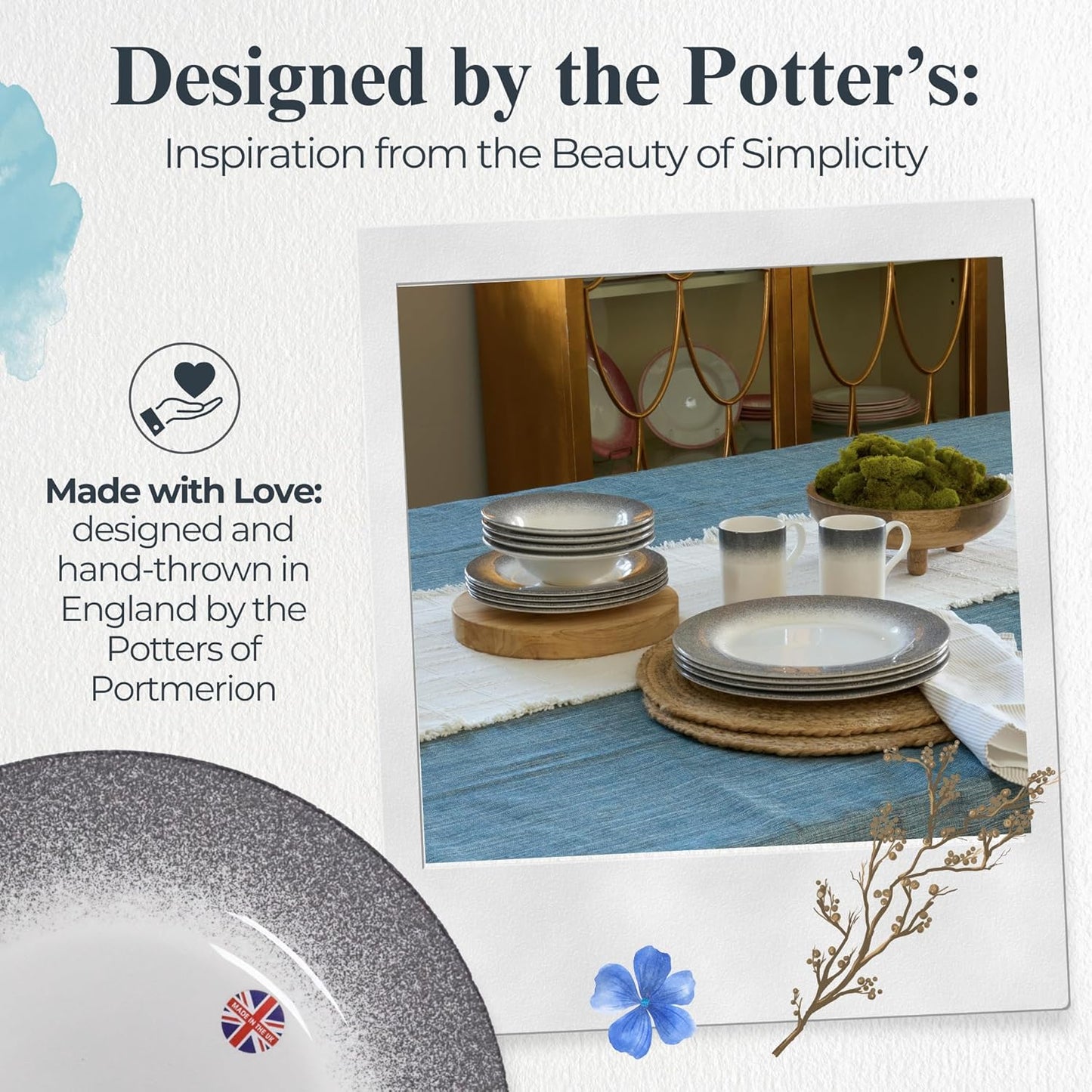 Portmeirion Potter's Mist Dinner Plate (Set of 4) - 10.5" Earthenware Plates with Classic Mist Rim - Microwave, Dishwasher, Freezer, Oven Safe - Ideal Modern Dinnerware Set (Grey Mist)