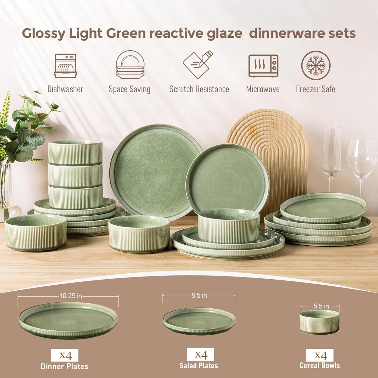 GBHOME Stoneware Dinnerware Sets for 4,Round Reactive Glaze Ceramic Plates and Bowls Set,Highly Scratch Resistant| Dishwasher & Microwave Safe Dishes Set,Service for 4(12Pcs)