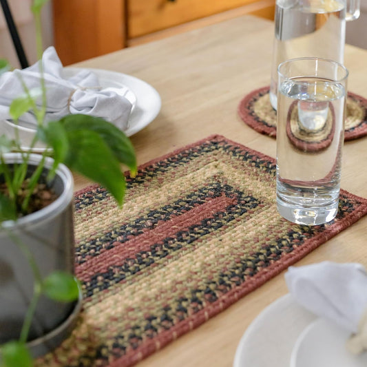 Homespice Highland Jute Braided Long Table Runner, Country Cabin Decor, Multicolor Rectangle 11x36 - Rich Colors, Easy to Clean, Durable and Protects Furniture