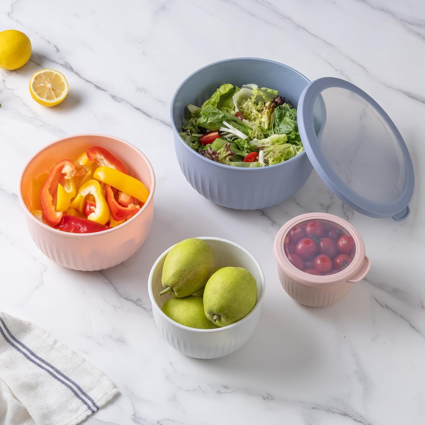 COOK WITH COLOR Prep Bowls with Lids- Wide and Deep Nesting Plastic Small Mixing Bowl Set with Lids, 12 Piece Set - Deep Bowls, Blue/Pink