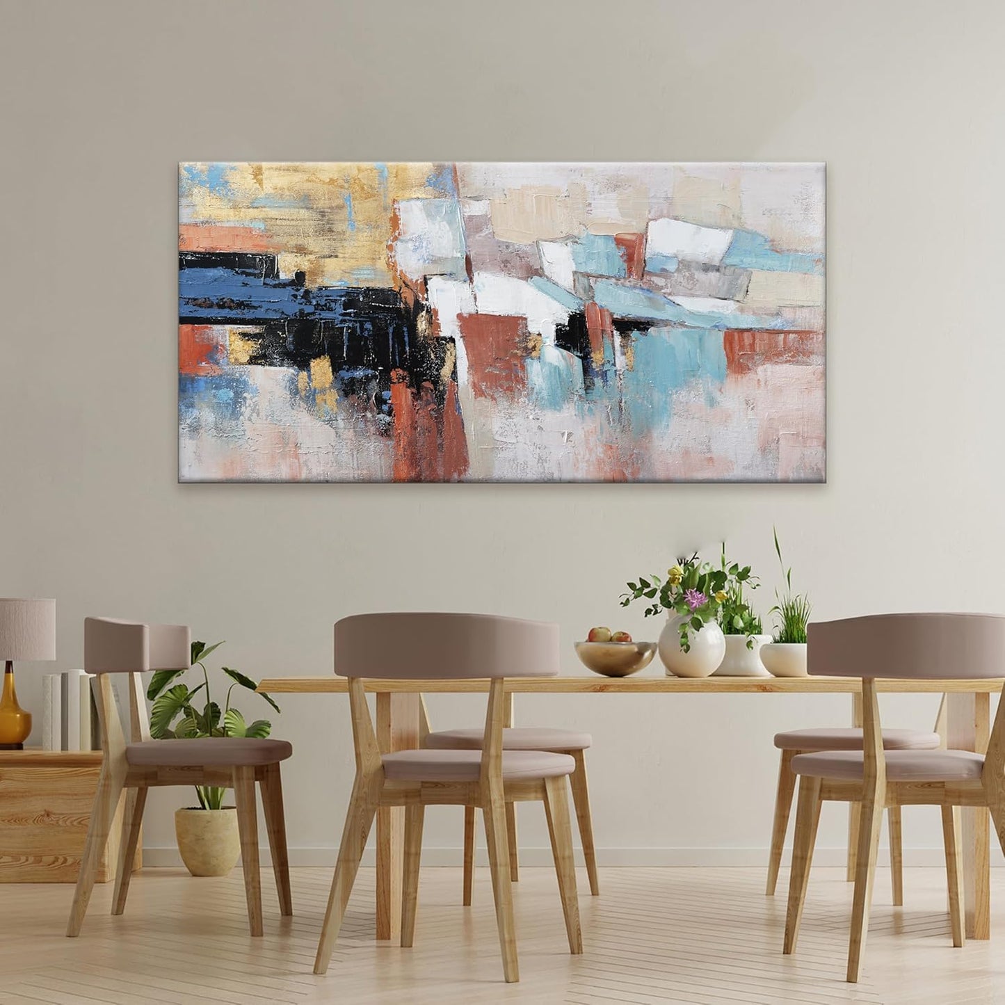 Canvas Wall Art Decor Large Wall Art For Living Room Abstract Art Blue Canvas Art Work Gold Wall Art Decor Colorful Abstract Wall Art Prints For Bedroom Office Kitchen Wall Decor 24" x 48"