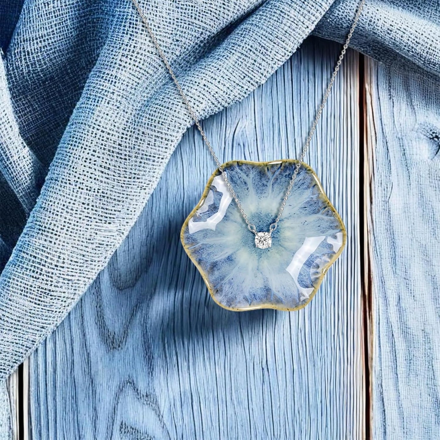 2Pcs Ceramic Jewelry Dish - Lotus Leaf Shape, for Ring Holder Necklace Small Key, Suitable for Mother Friend Sister, Gifts for Women, Cute Plate Trinket Tray, Home Decor (Light Blue-2PCS)