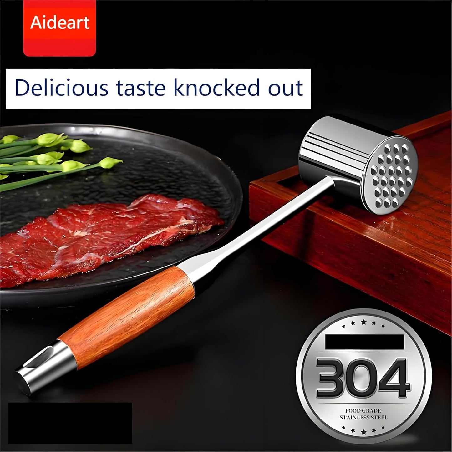 Meat Pounder,Meat Tenderizer Tool 304SS for Kitchen,Meat Mallet Meat Hammer Meat Beater for Tenderizing and Flattening Meat,Meat Pounder Tenderizer for Pounding Meats, Hanging Loop,(Rosewood)