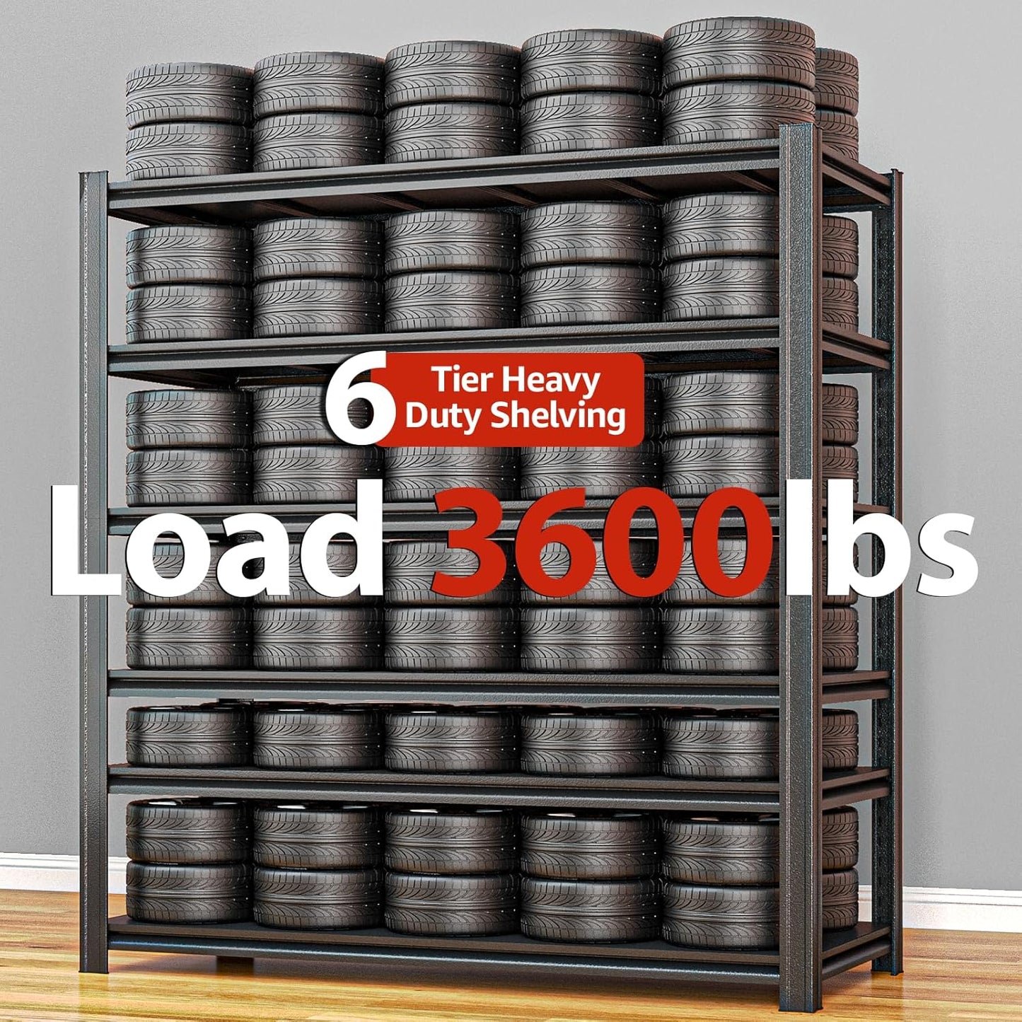 55.12" W Father&I Industrial Heavy-Dudy Garage Shelving Units/Systems: Metal 6-Tier Storage Shelves Adjustable for Basement/Closet/Tote/Kitchen/Pantry, 84" H*55.12W *23.65" D, Black