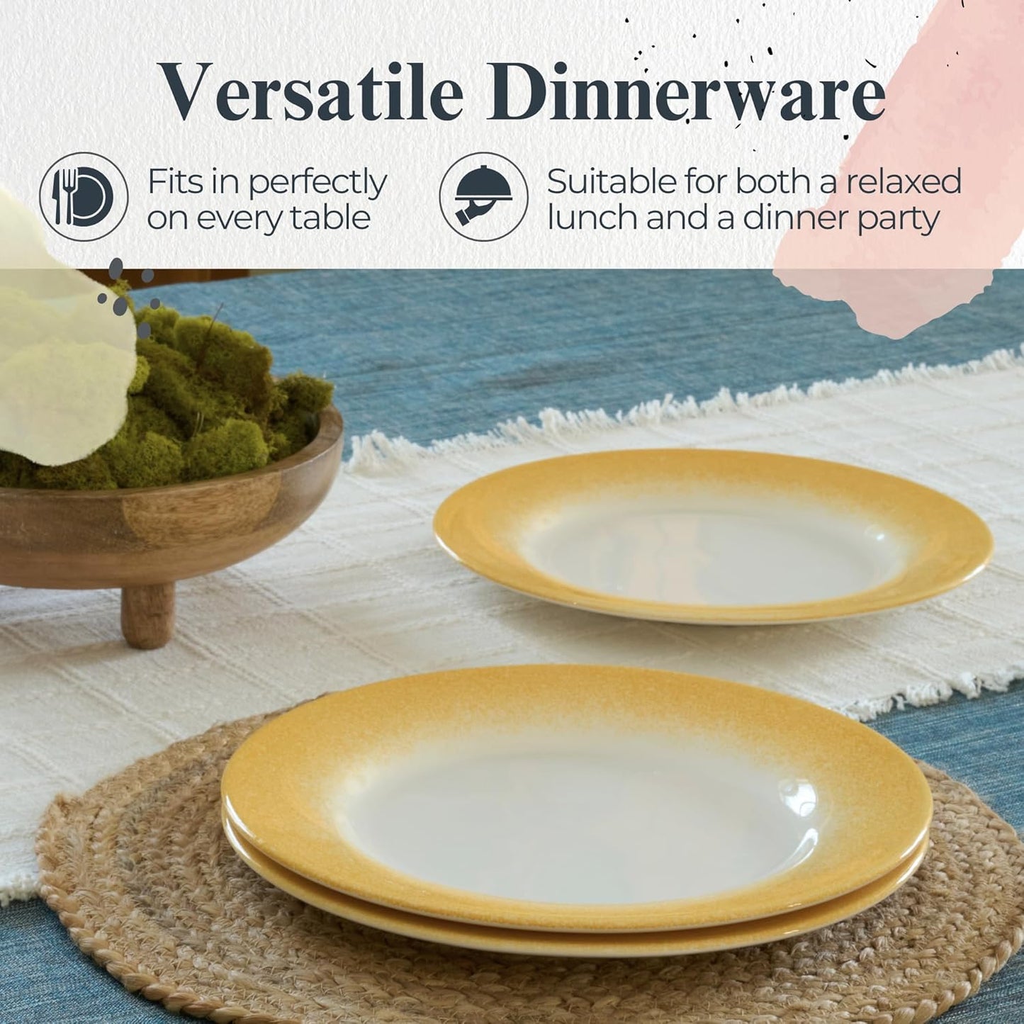 Portmeirion Potter's Mist Dinner Plate (Set of 4) - 10.5" Earthenware Plates with Classic Mist Rim - Microwave, Dishwasher, Freezer, Oven Safe - Ideal Modern Dinnerware Set (Yellow Mist)