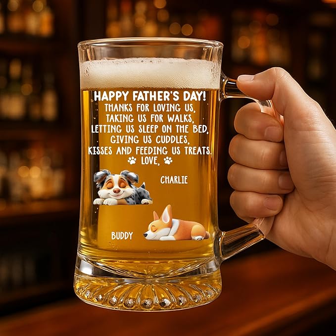Wrappiness Custom Beer Glass with Handle - Give Us Cuddles Thank You Dad Glass Cup - Personalized Gift Father’s Day, Birthday for Dad, Husband - Unique Beer Mug with Handle