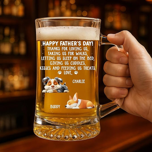 Wrappiness Custom Beer Glass with Handle - Give Us Cuddles Thank You Dad Glass Cup - Personalized Gift Father’s Day, Birthday for Dad, Husband - Unique Beer Mug with Handle