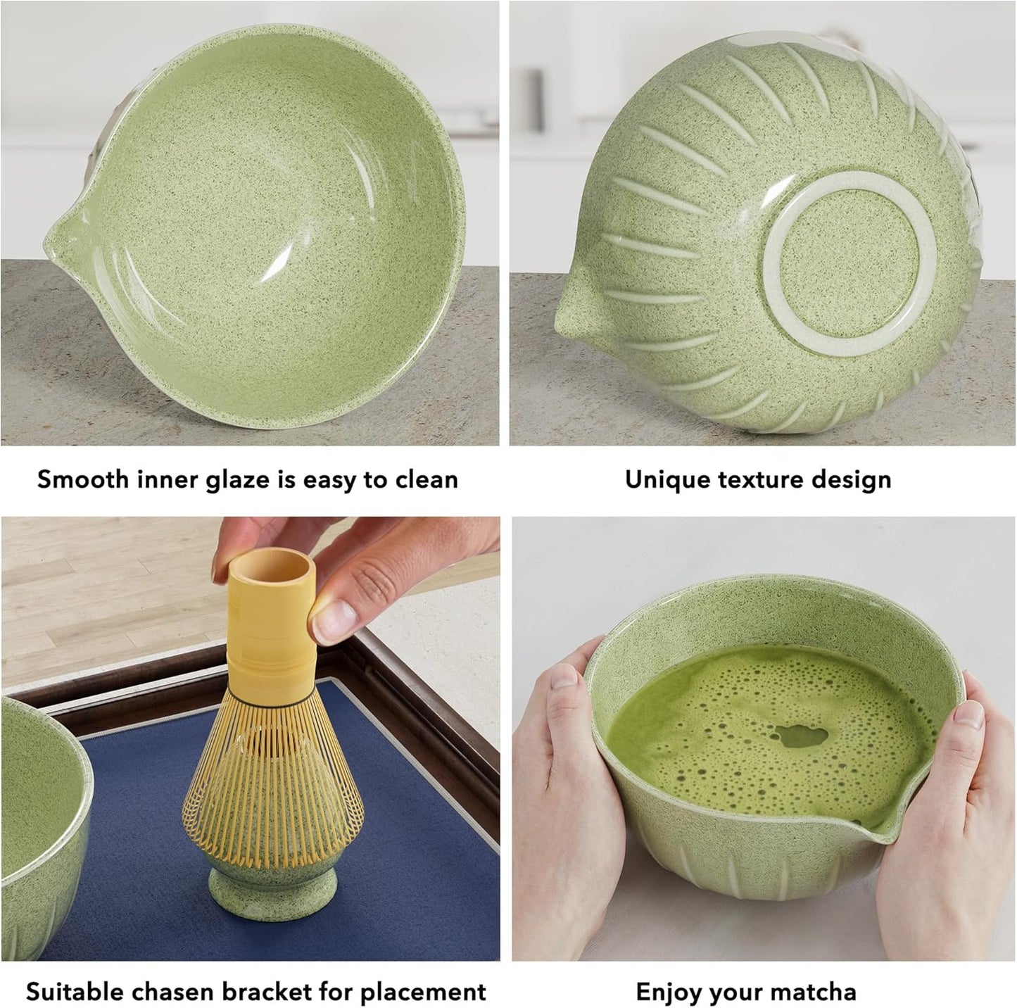 Matcha Whisk Set 7 Pcs - Ceramic Matcha Set with Bowl, Whisk, Holder, Bamboo Scoop, Rest, Sifter, and Tea Towel – Elegant Matcha Kit Gift for Women