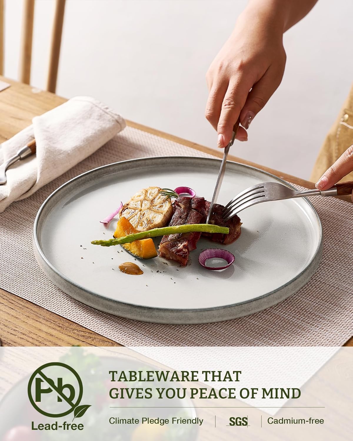 Famiware Annecy Plates and Bowls Sets, 12 Pieces Dinnerware Sets, Microwave and Dishwasher Safe Dishes Set for 4, Chip and Scratch Resistant, Grey-White