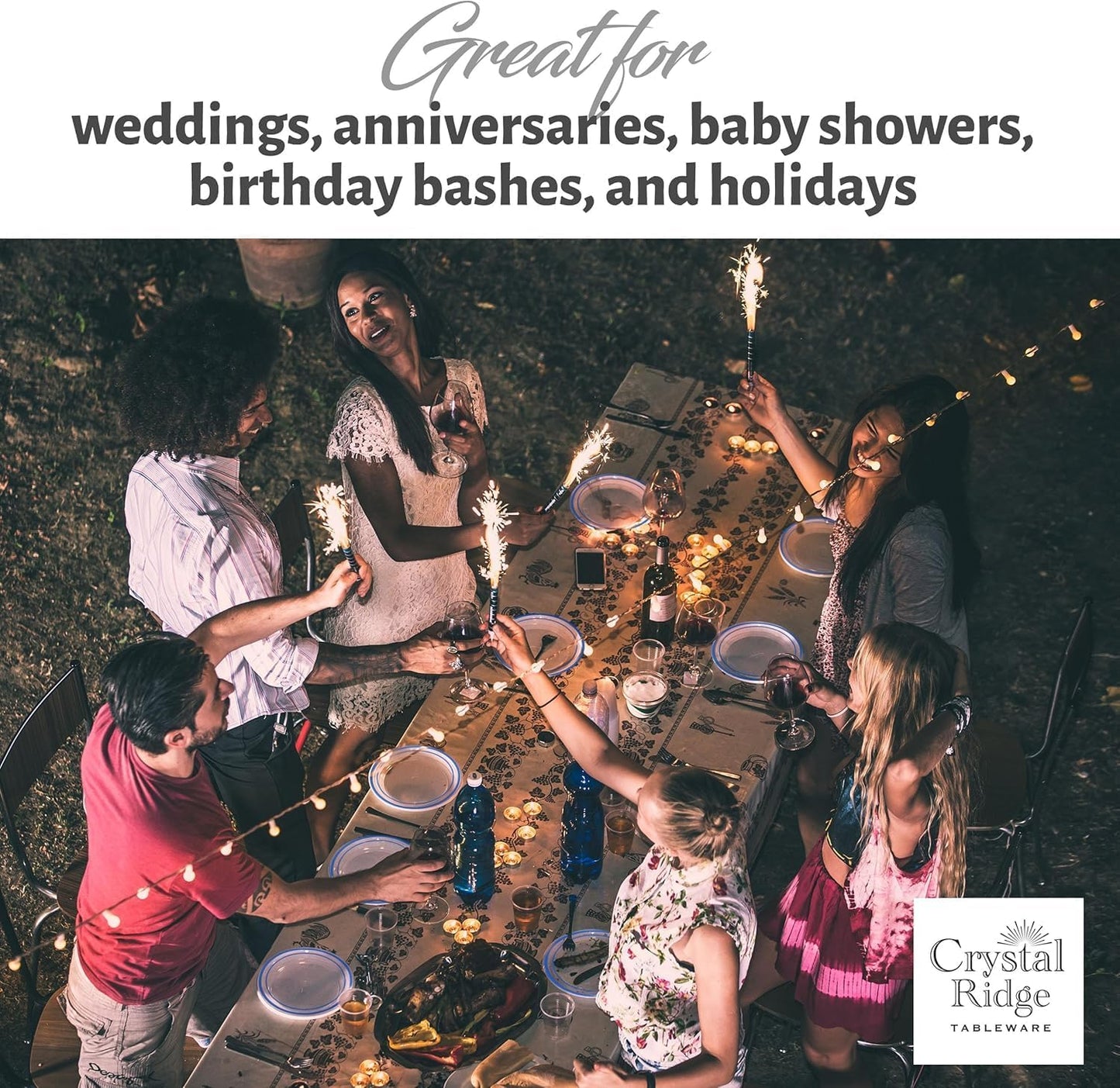 120-Piece Dinner Plastic Plates Set Premium 120 Dinner Plates, Disposable Plates for Party - White Plastic Wedding Plates with Blue Rim