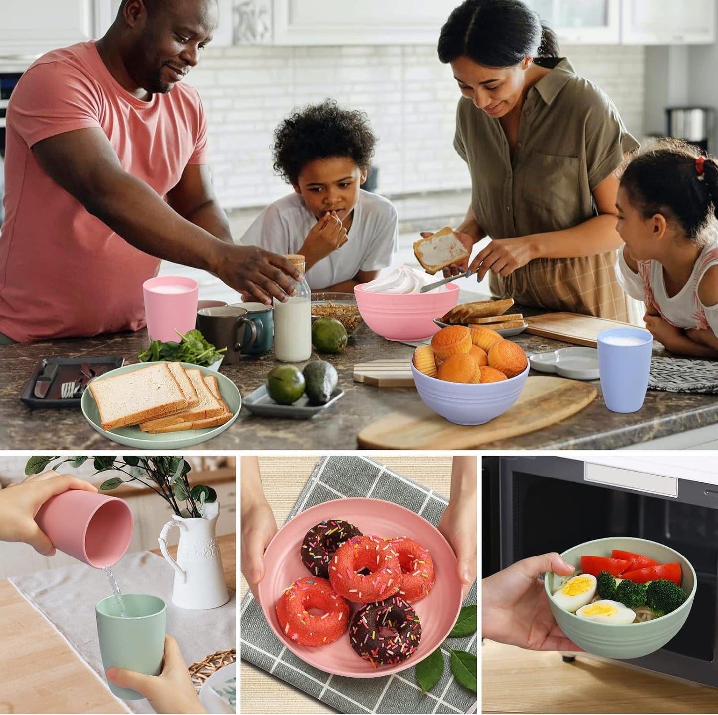 28PCS Kitchen Wheat Streaw Dinnerware Sets for 4, Wheat Straw Plates and Bowls Sets, College Dorm Dinnerware Dishes Set for 4 with Cutlery Set