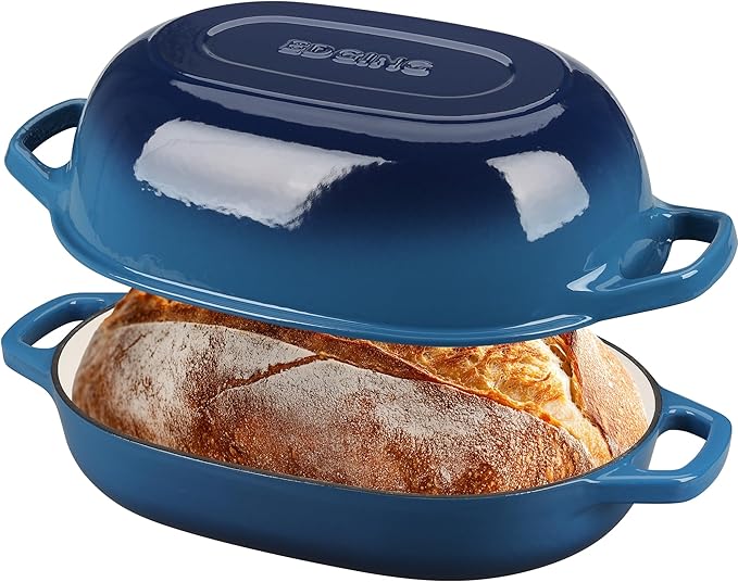 Enameled Cast Iron Oval Dutch Oven Pot with Lid, Dutch Oven for Sourdough Bread Baking, Oval Bread Pan, 7qt, Lake Blue