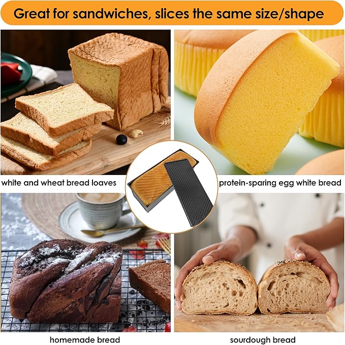 2.2lb Pullman Loaf Pan with Lid, 13inch SP-031 Bread Pan with Dough Scraper Cutter, Black Covered Loaf Pan for Sandwich Bread