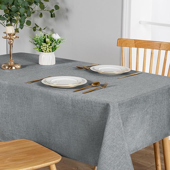JIUZHEN 2 Pack Faux Linen Farmhouse Tablecloth Rectangular, Wrinkle Stain Resistant Table Cloth Rectangle Table Cover for Kitchen Dining, Grey, 54 x 80 Inch