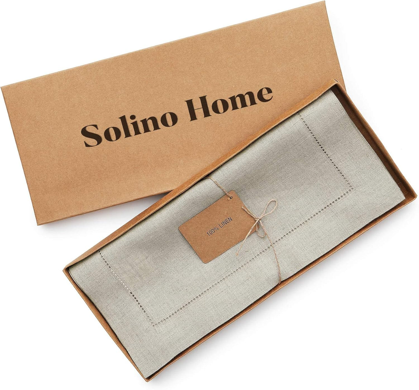 Solino Home Linen Natural Table Runner 132 Inches Long - 100% Pure Linen Extra Long Table Runner 14 x 132 Inch for Fall, Autumn, Thanksgiving, Christmas - Classic Hemstitch