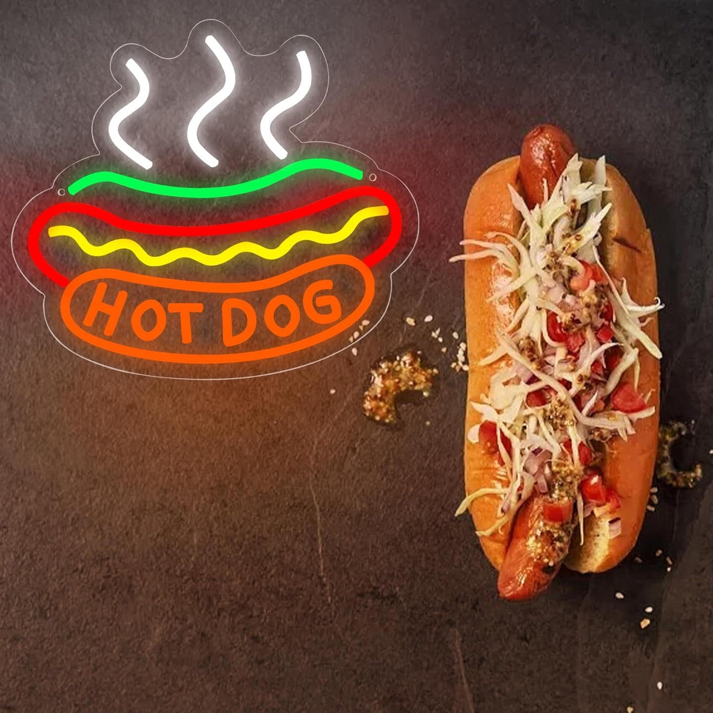 Hot Dogs Neon Sign for Wall Decor, Business Hot Dog LED Light,Fast food Neon Light Decor for Restaurant,Kitchen,Party,Food Decoration,USB Powered,Size 11.9 * 13.4in(JTD228)