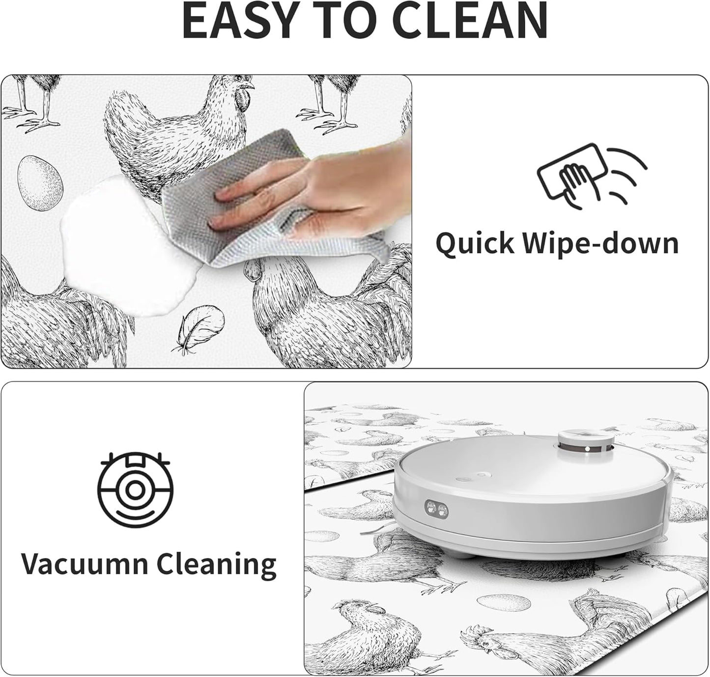 Farmhouse Kitchen Mat Rooster Rugs for Kitchen Floor Anti Fatigue Mat for Standing Desk Office Kitchen Floor Mats Non Slip Waterproof 17.3 x 29 x 0.47 inch