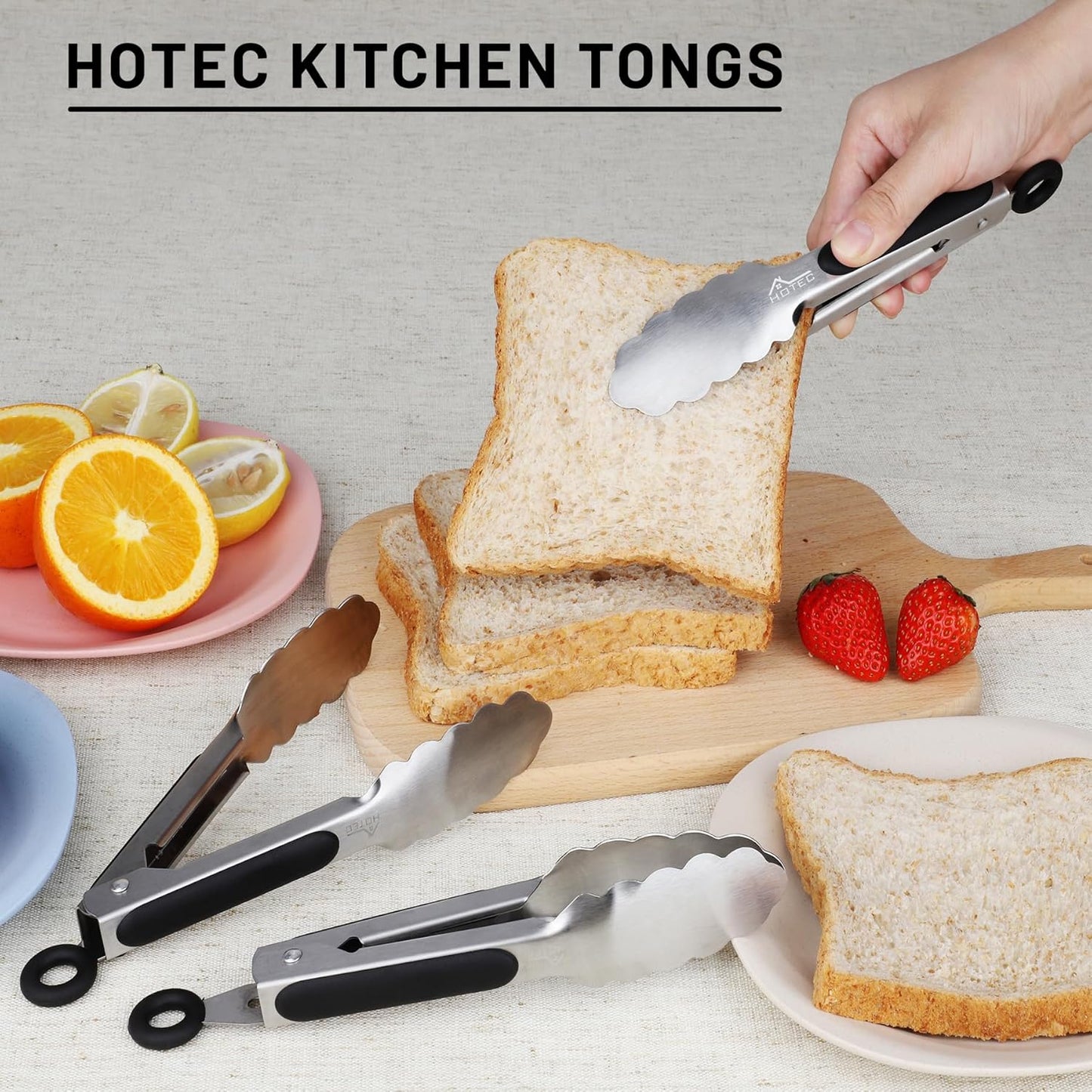 Hotec Mini Stainless Steel Kitchen Tongs for Cooking - 7-Inch Small Serving Tongs Metal Food Tongs Non-Slip Grip