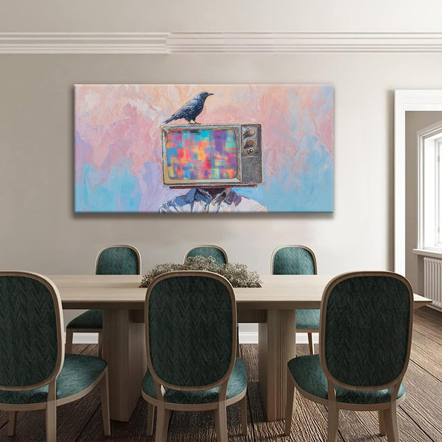 Abstract Wall Art Decor Modern Crow And Tv Head Art Prints Ready To Hang Room Wall Decor Canvas Wall Art For Living Room Bedroom Office Kitchen 24x48 Inch