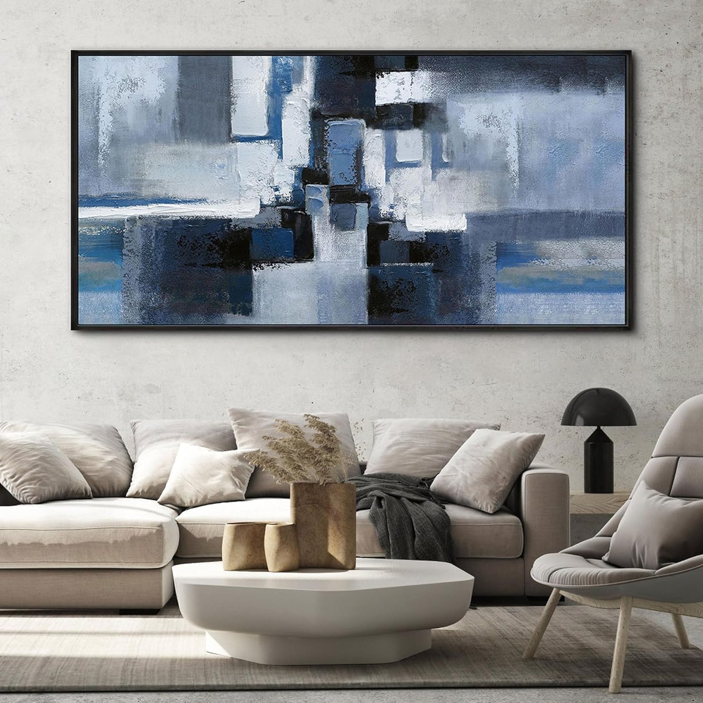 KLAKLA Large Abstracr Wall Art - Blue and Black Canvas Picture for Living Room Office Wall Decor Bedroom Art Framed Artwork Modern Wall Decoration 58x29 Inches