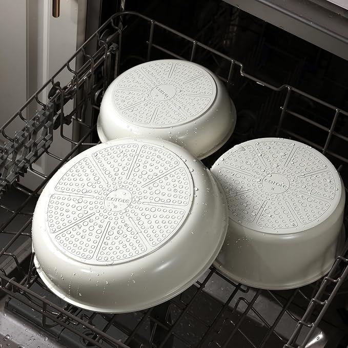 CAROTE Ceramic Pots and Pans Set Non Stick, Nonstick Kitchen Cookware Sets with Lid, Detachable Handle Sauté Pan Set, Non Toxic Frying Pan, Oven Safe, Induction Ready, Cream White